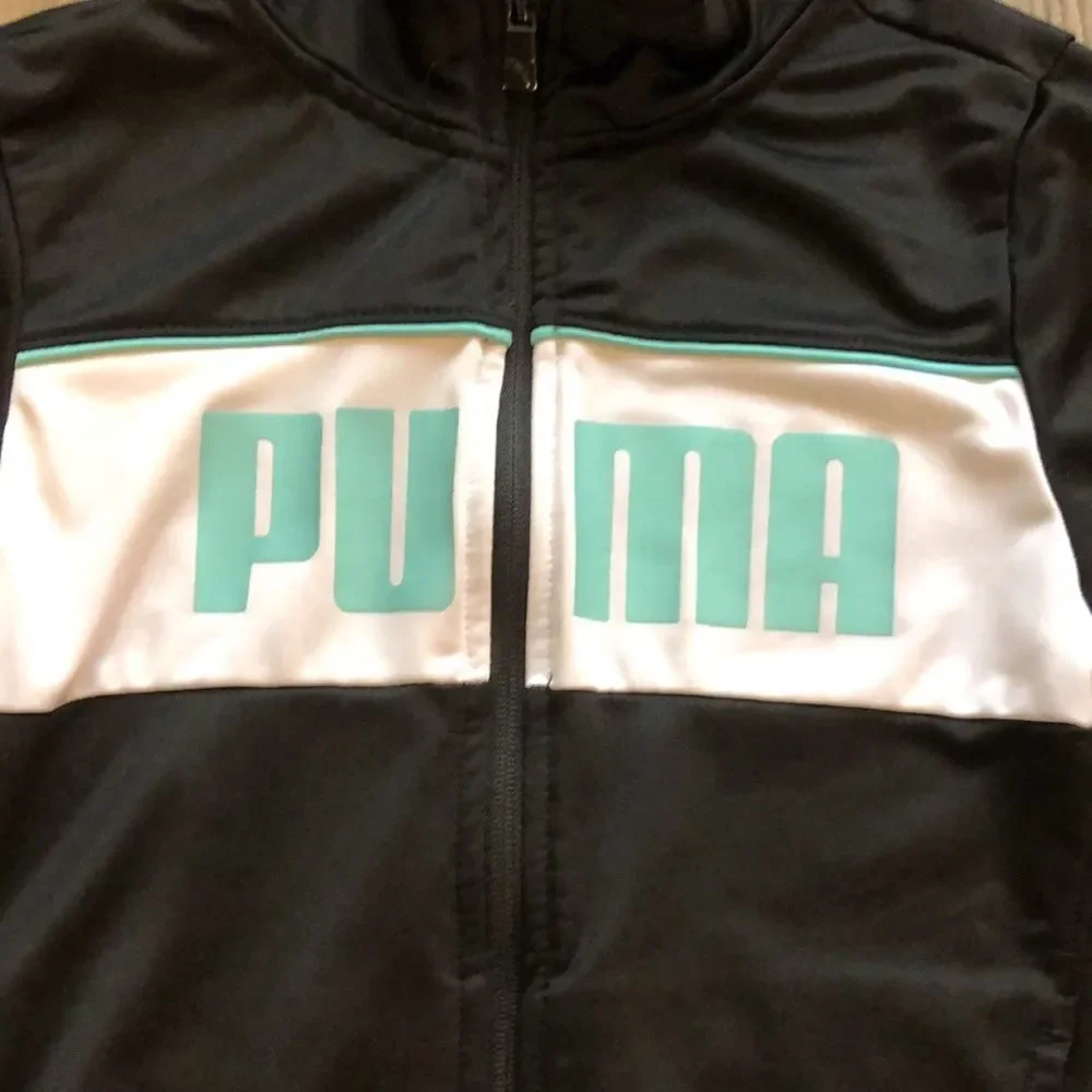 GIRLS PUMA LIGHTWEIGHT ATHLETIC JACKET IN EXCELLENT CONDITION! BLACK WITH TEAL
